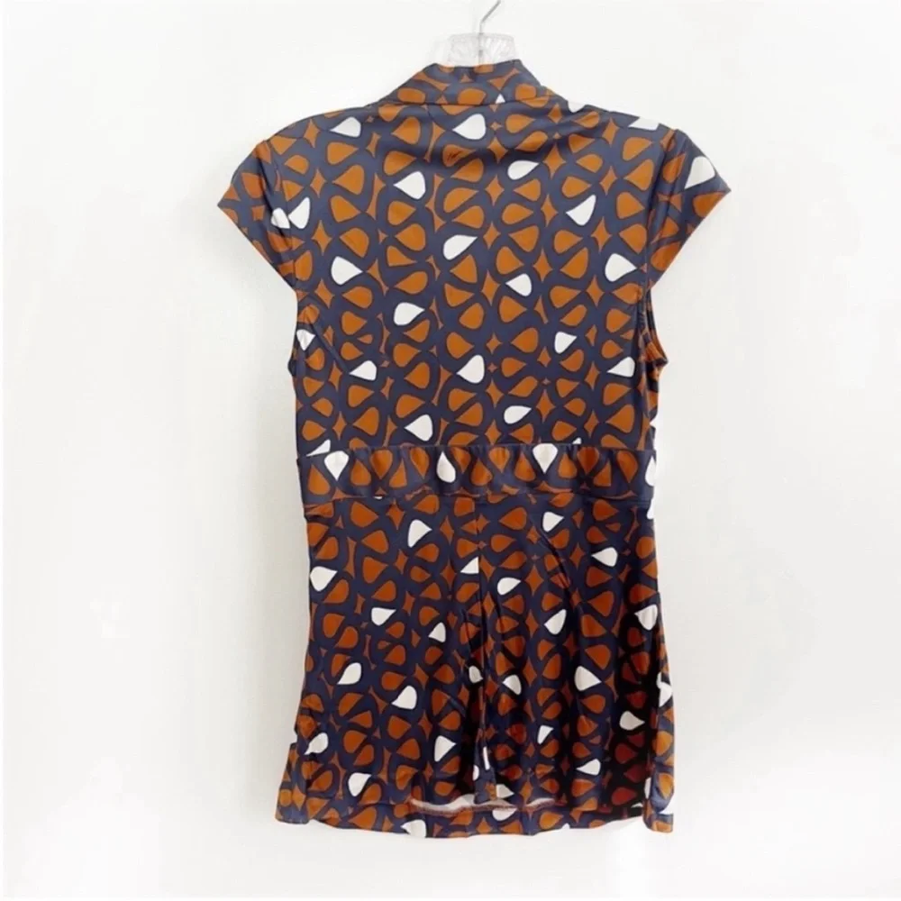 Trina Turk top orange navy blue mod retro empire waist zipper silk - Picture 9 of 9